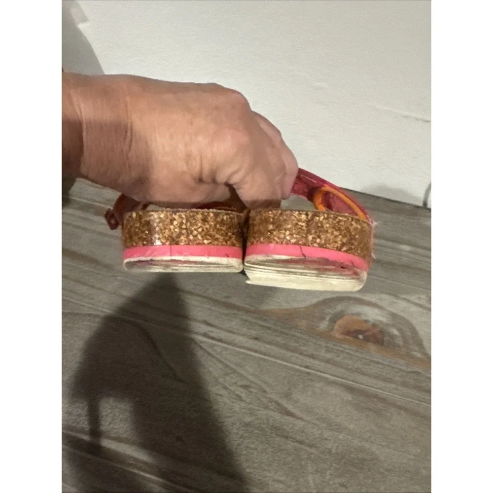 Justice Girls Pink Orange Sequin Slide Sandals Size 3 Hook & Loop Casual Shoes
